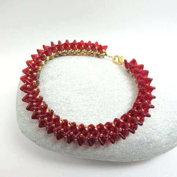 Red and gold handwoven bracelet - Picture 2 of 11